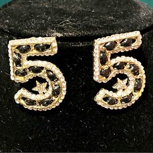 Elegant Gold and Black Number 5 Earrings